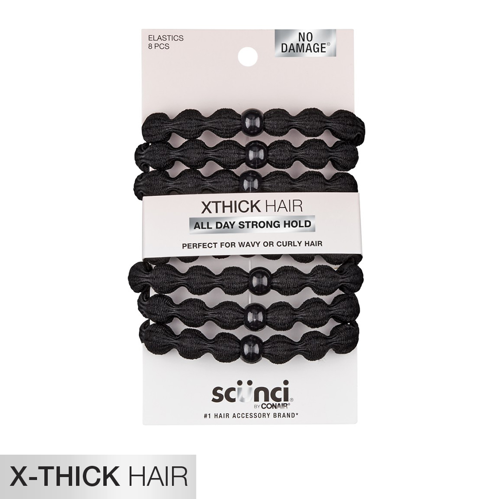 X-Thick Hair Black Textured Hair Ties with Beads 8pk - No